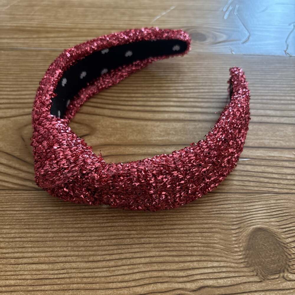 Lele Sadoughi Berry Tinsel Fringe Metallic Knotted Headband Puffy Wide Fuchsia